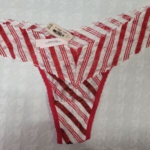 New-Vs-pink candy strip with glittery strips lace thong